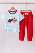 Blue stripe sports Trio applique pants set