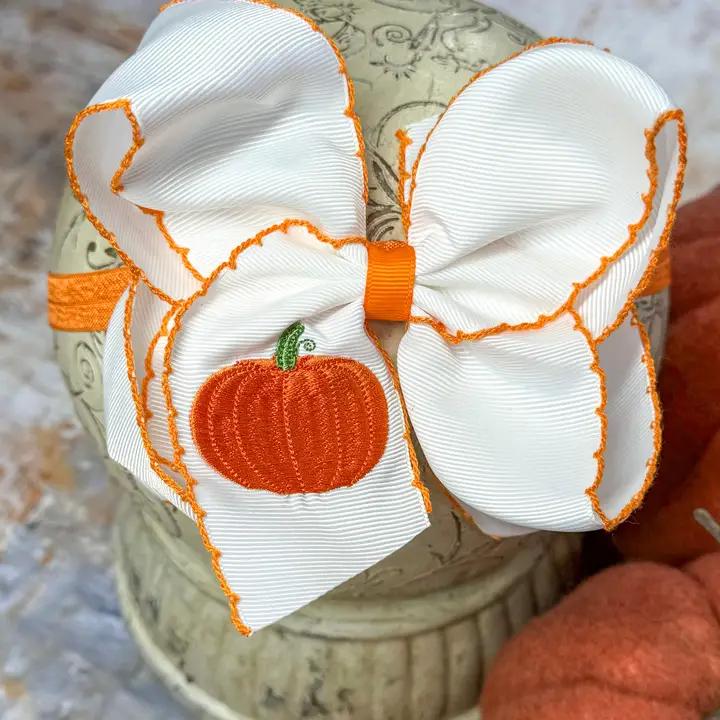 Fall Embroidered Moonstitch Bow Headband