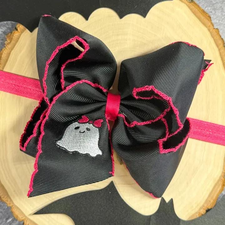 Fall Embroidered Moonstitch Bow Headband