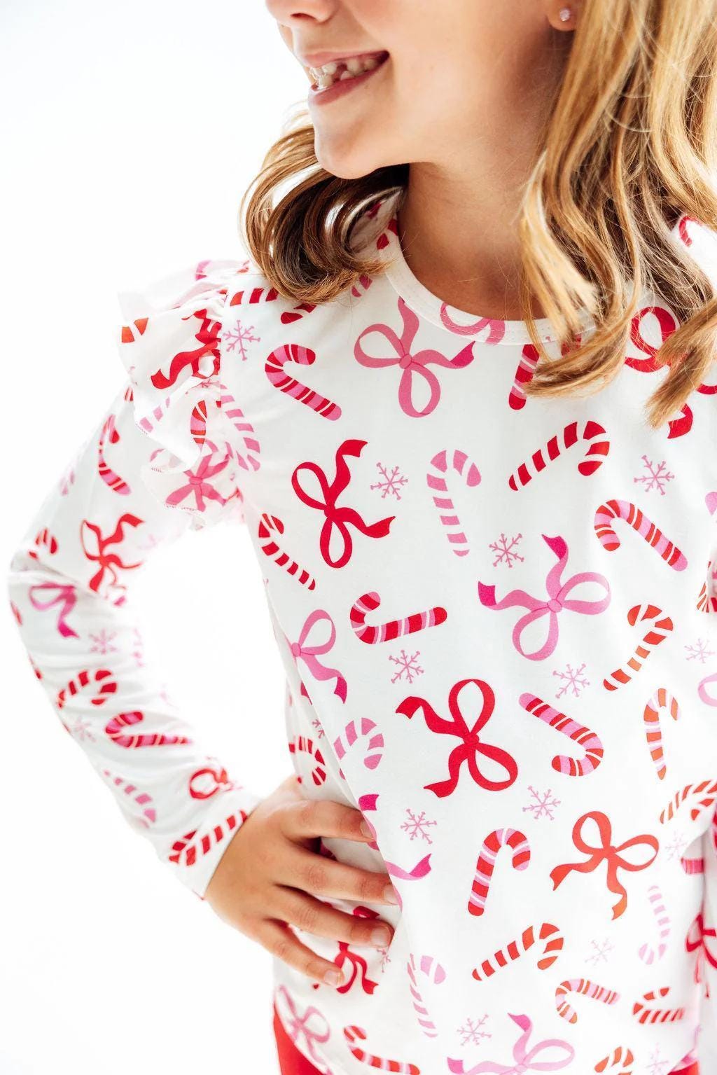 Candy Cane Lane Long Sleeve Ruffle Tee