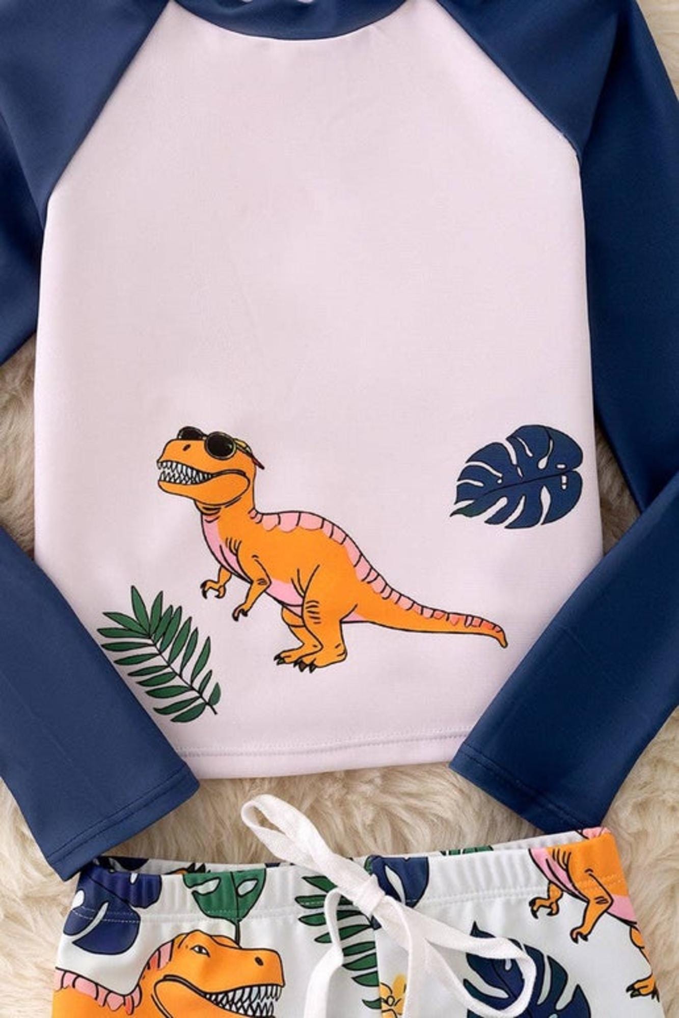 Dinosaur printed long sleeve swim set.