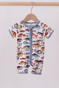 Navy fish bamboo romper