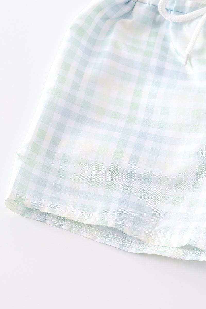 Green plaid boy trunk shorts