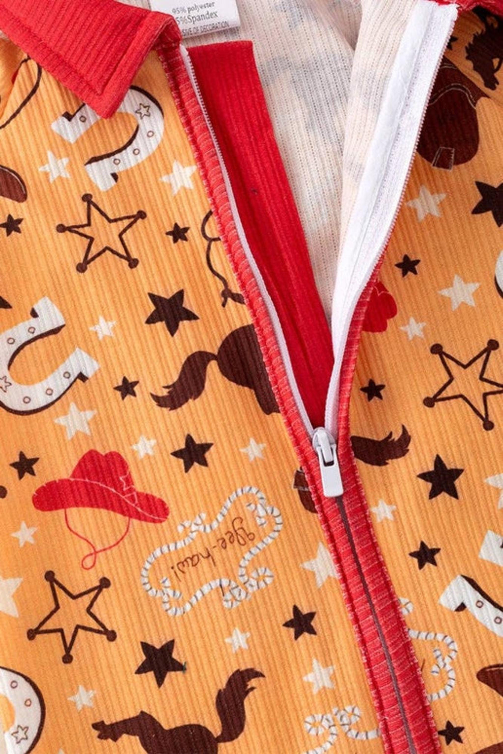 Yellow western printed boys baby romper with zipper