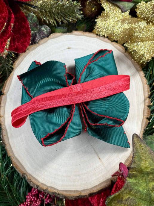 Christmas Embroidered Moonstitch Bow Headband