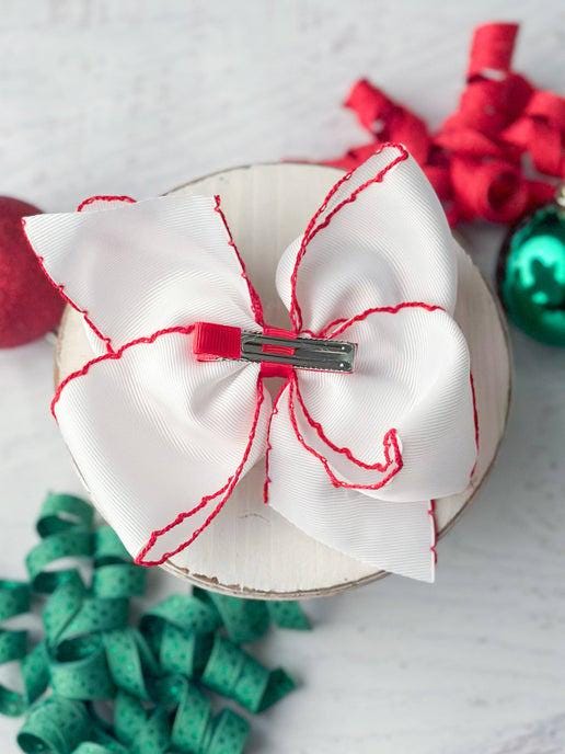 Christmas Embroidered Moonstitch Hair Bow