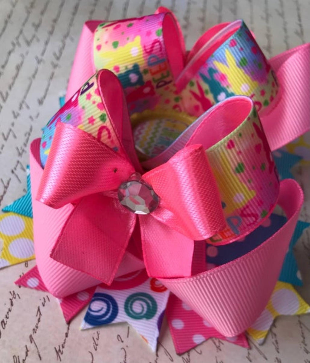Handmade Easter Peeps Hair Bow for Girls in Bright Colors