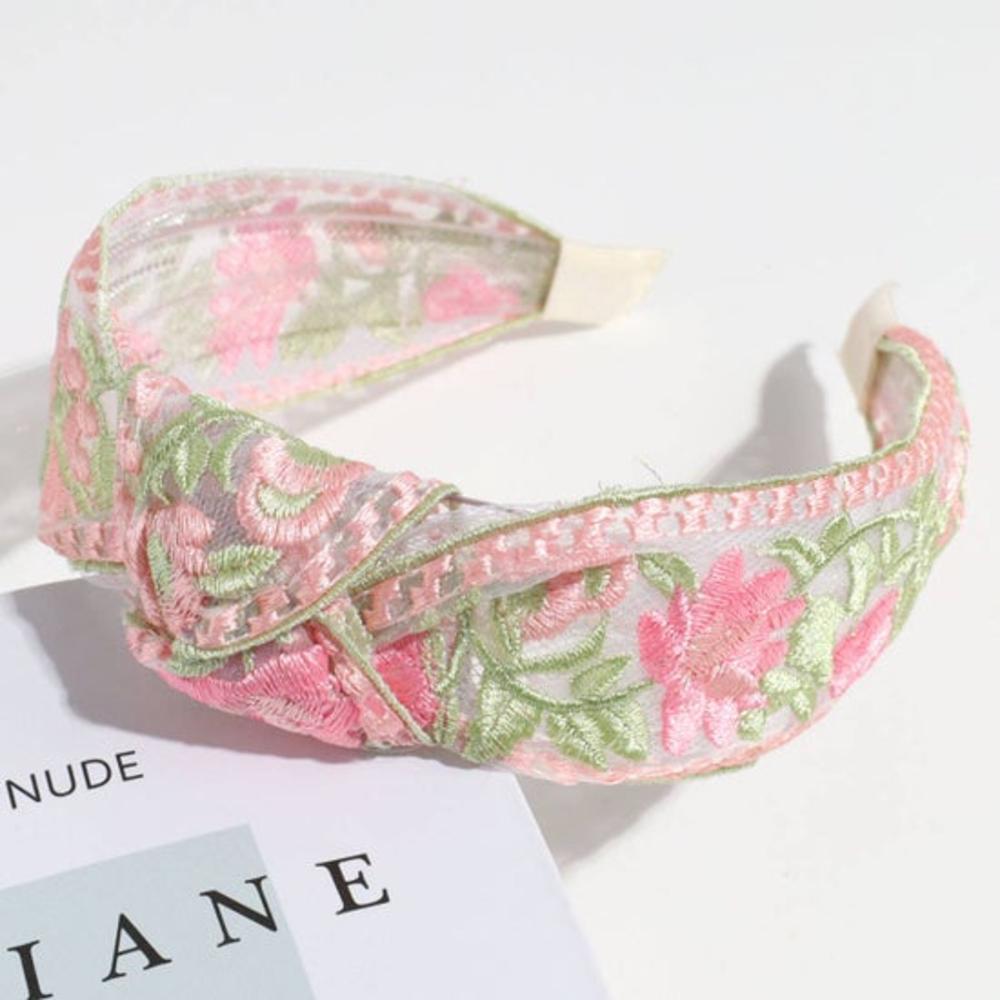 French Pastoral Mesh Floral Embroidered Headband