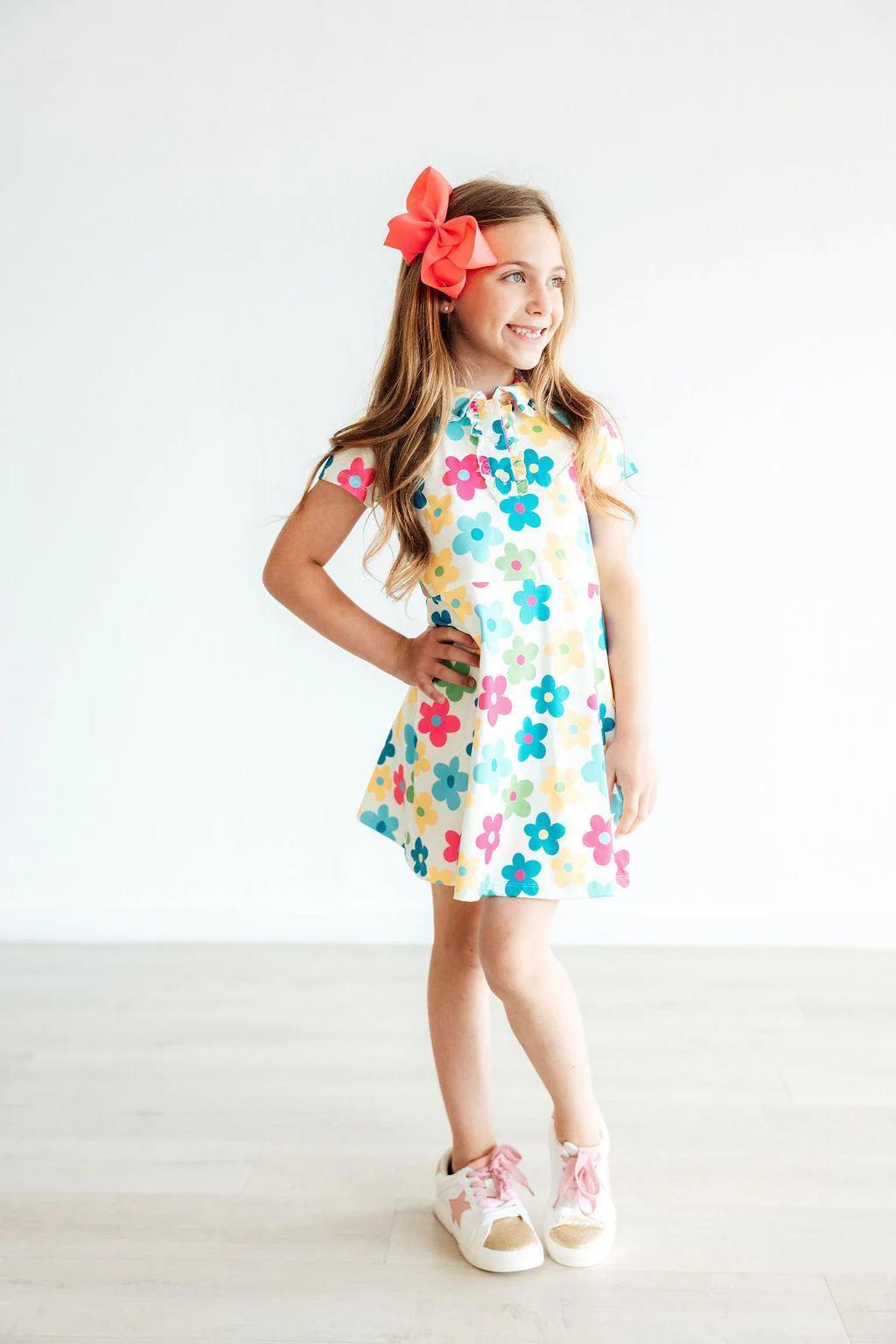 Groovy Blooms Short Sleeve Polo Dress