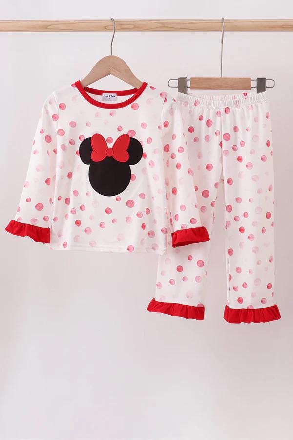Minnie mouse applique red polka dot pants set