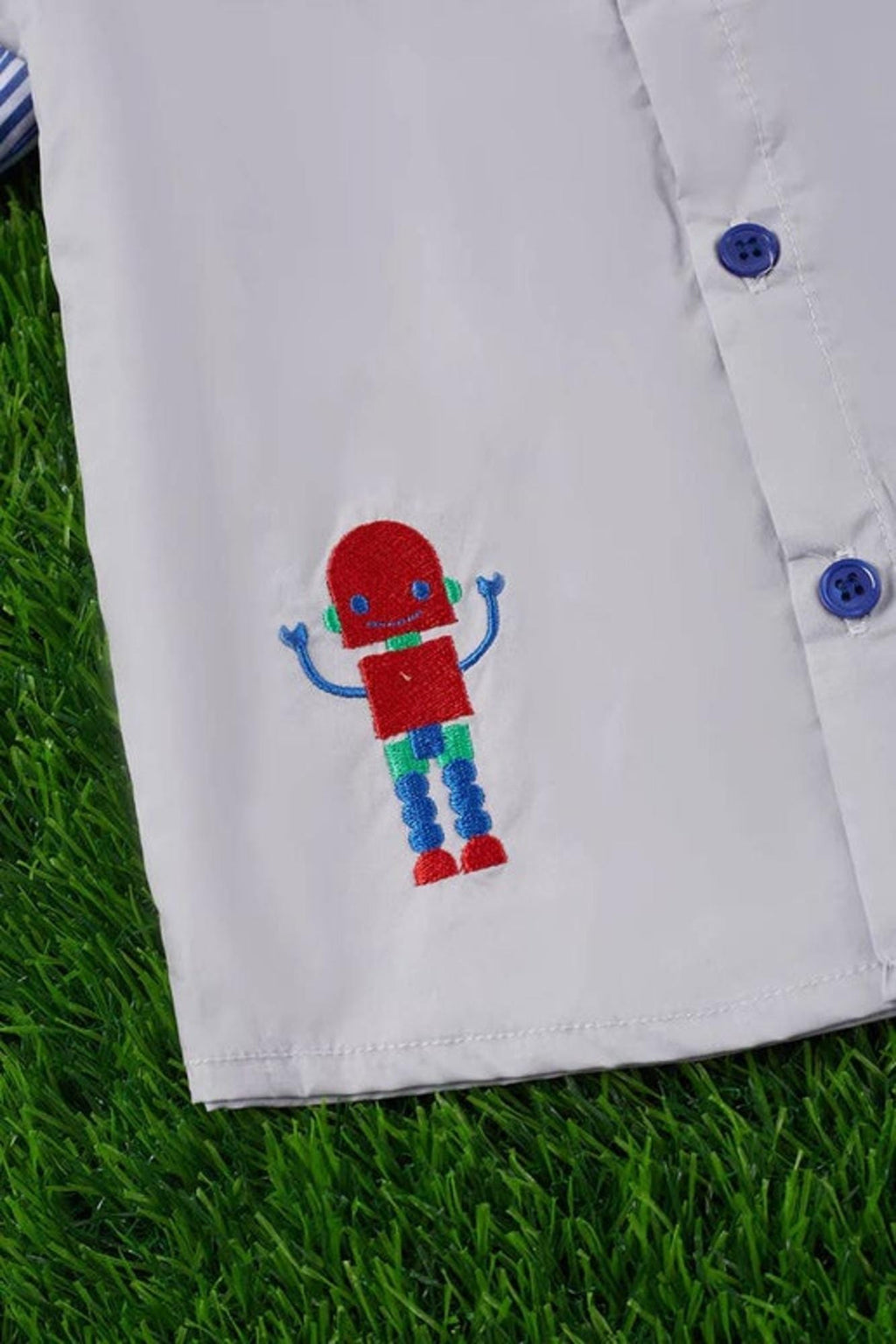 Rocket Robot Embroidered Button Up Shirt