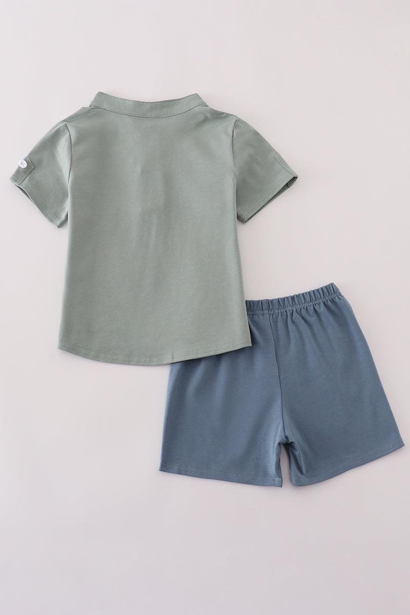 Green Mickey Mouse character applique shorts set